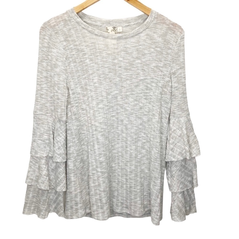 Blu Pepper Gray Ribbed Bell Sleeve Top Juniors Sz L